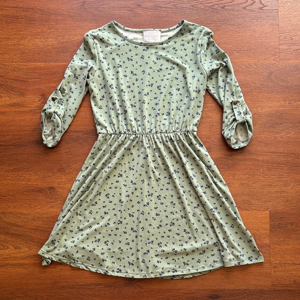 French Grey Floral Mini Dress - S